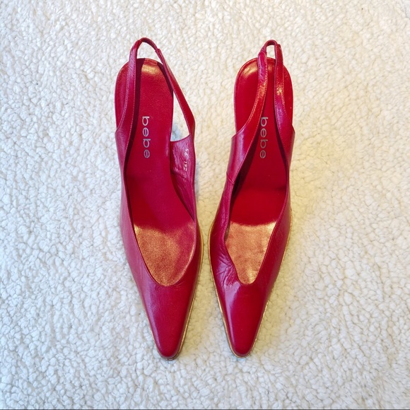 Bebe Deep Pointy Toe Red Slingback Shoes sz10 NWOB - Picture 7 of 8